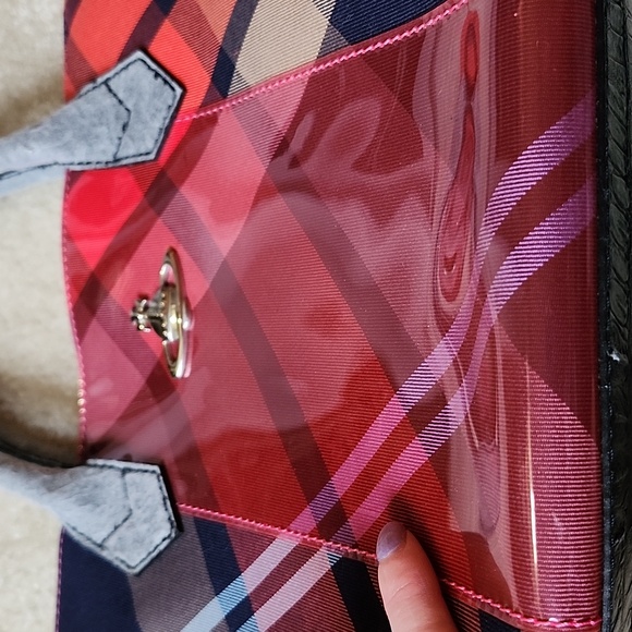 Vivienne Westwood Red and Gray Plaid Tote Bag - Picture 10 of 16